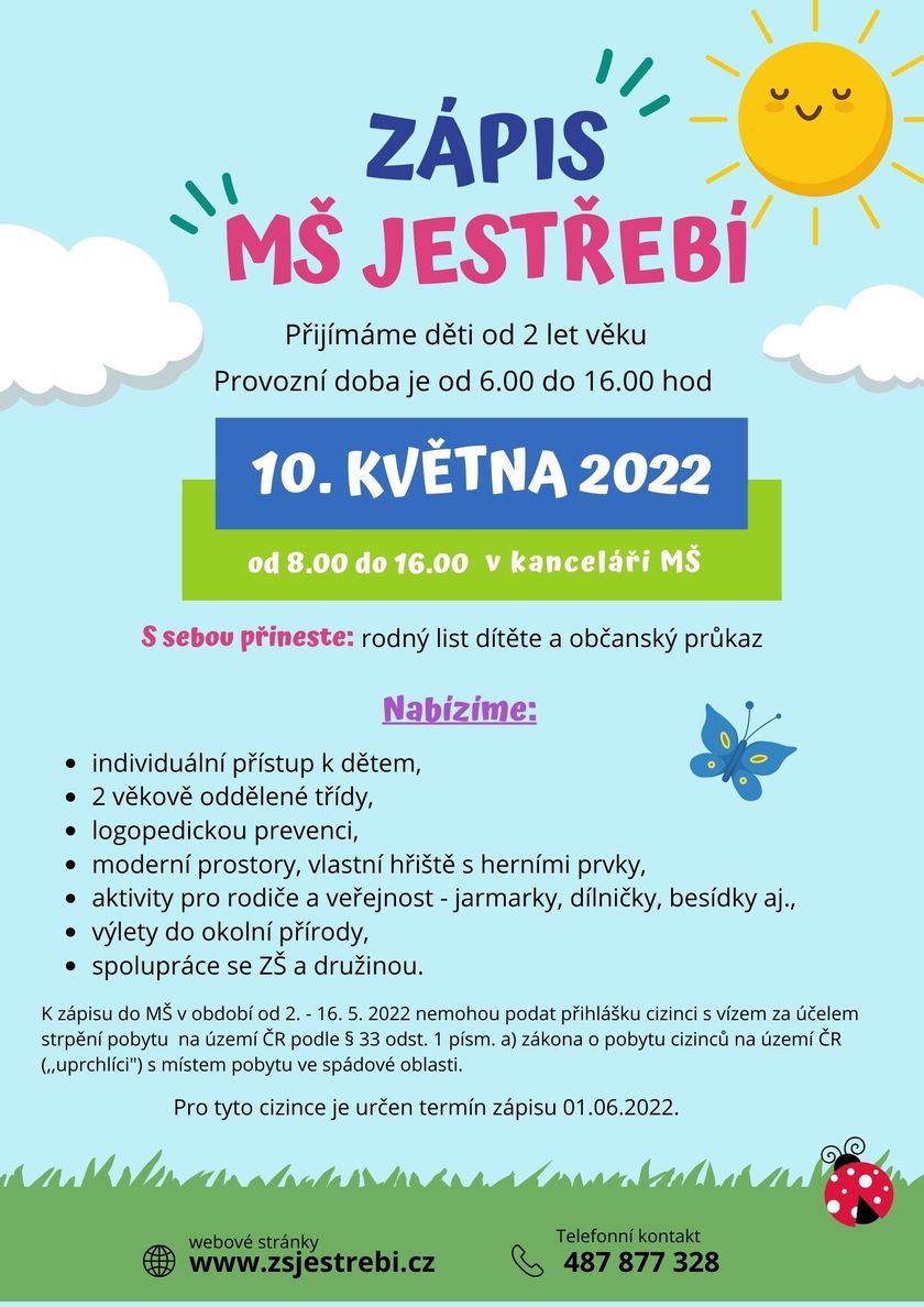 Zápis do MŠ Jestřebí 2022