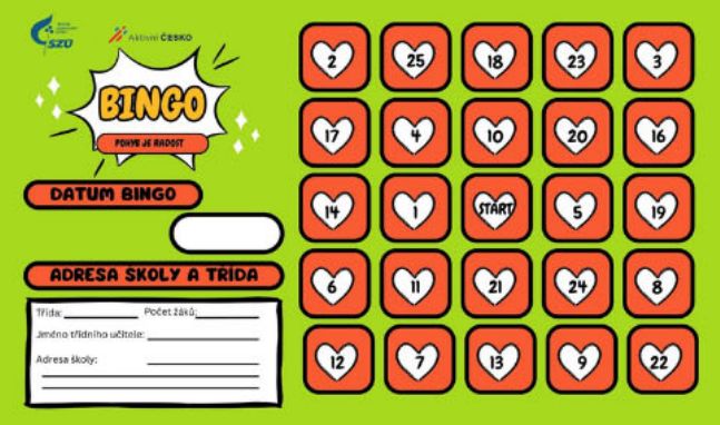 Pohyb je radost. BINGO! - pohybová výzva pro žáky od SZÚ (15.-26.9.)